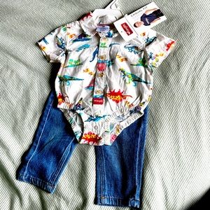 Baby boy Wrangler dinosaur shirt and pant set, new with tags on